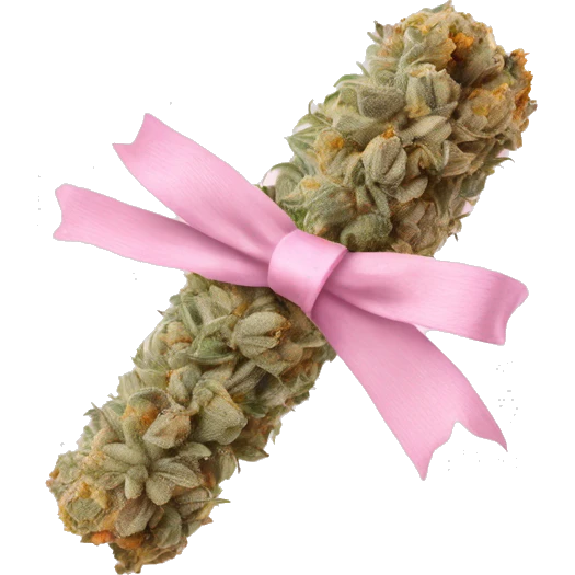 Rolled cbd joint with light baby pink ribbon on it emoji