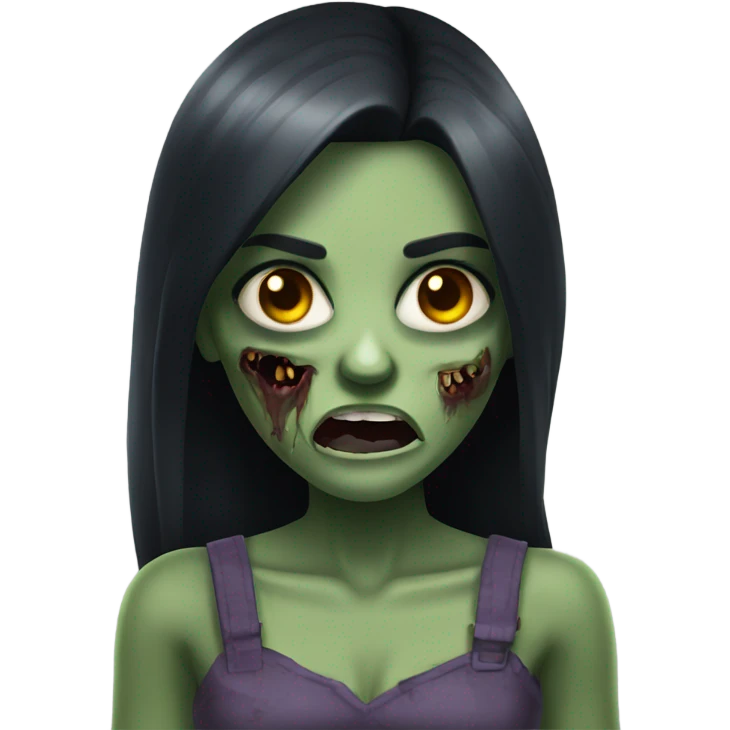 girl zombie with black long hair with teeth and serious face  emoji