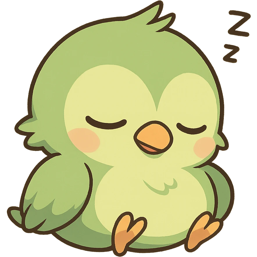 green chibi anime bird sleeping, cute and peaceful, chibi anime style emoji