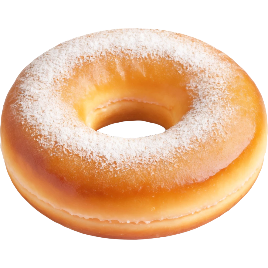 a single classic Berliner doughnut, round, golden-brown, no hole, dusted with powdered sugar, with a hint of jam filling visible emoji