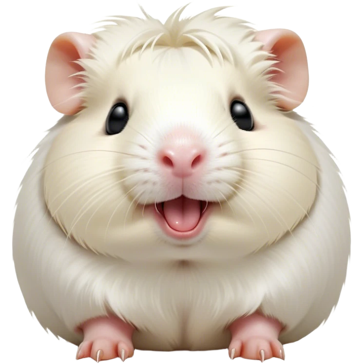 Cinematic Cute Yawning White Guinea Pig Portrait Emoji, Head tilted slightly with a dramatic, wide-open yawn, revealing a soft, downy white fur with tiny drooping ears, round dark eyes barely open in drowsy contentment, Simplified yet irresistibly adorable features, highly detailed, glowing with a soft, cozy glow, high shine, relaxed yet expressive, stylized with a touch of whimsy, bright and endearing, soft glowing outline, capturing the essence of a sleepy yet affectionate guinea pig, so drowsy it feels like it could stretch right out of the screen and curl up for a nap! emoji