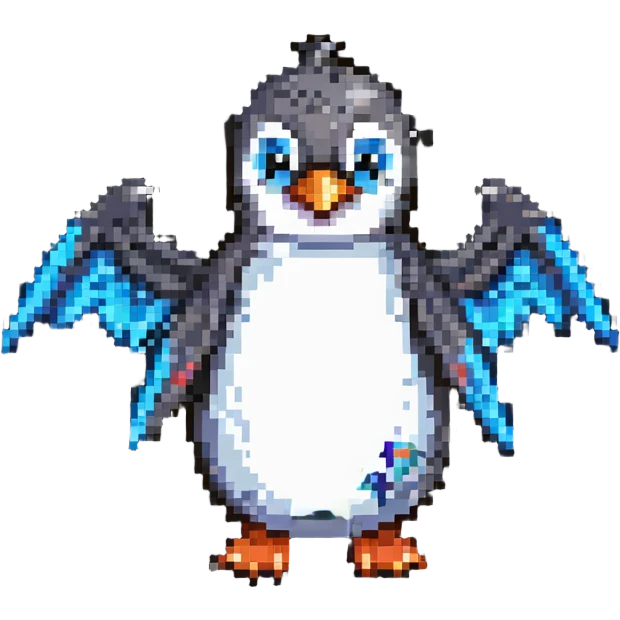 cute pixel art penguin casting a spell emoji
