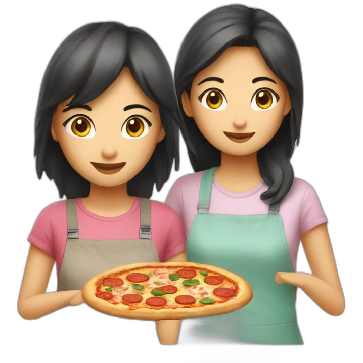 two asian girls makes pizza emoji