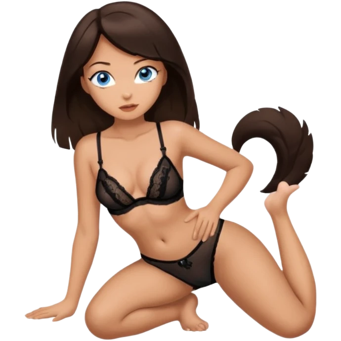 Sexy Brunete blue eyes bent over doggy position in black lingerie emoji
