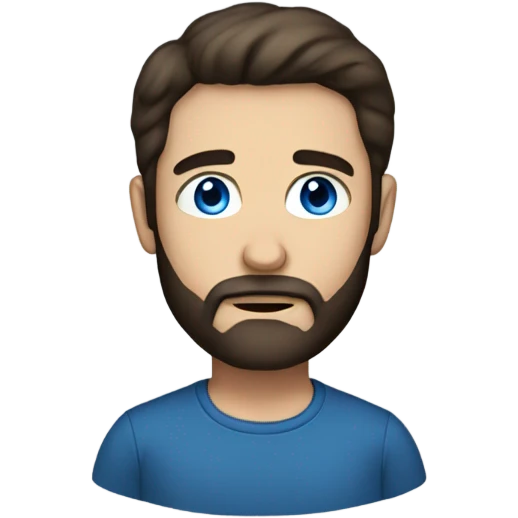 Man’s head with blue eyes, dark brown hair and a beard emoji