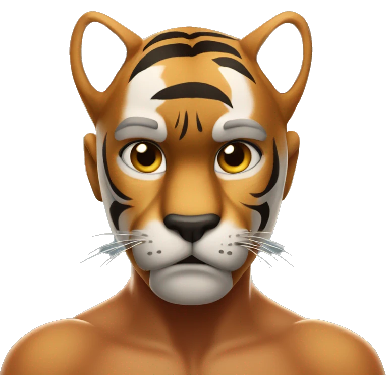 A boxer tiger with his hands on the lineA boxer tiger with hands on the line of the face looking focused forward  emoji