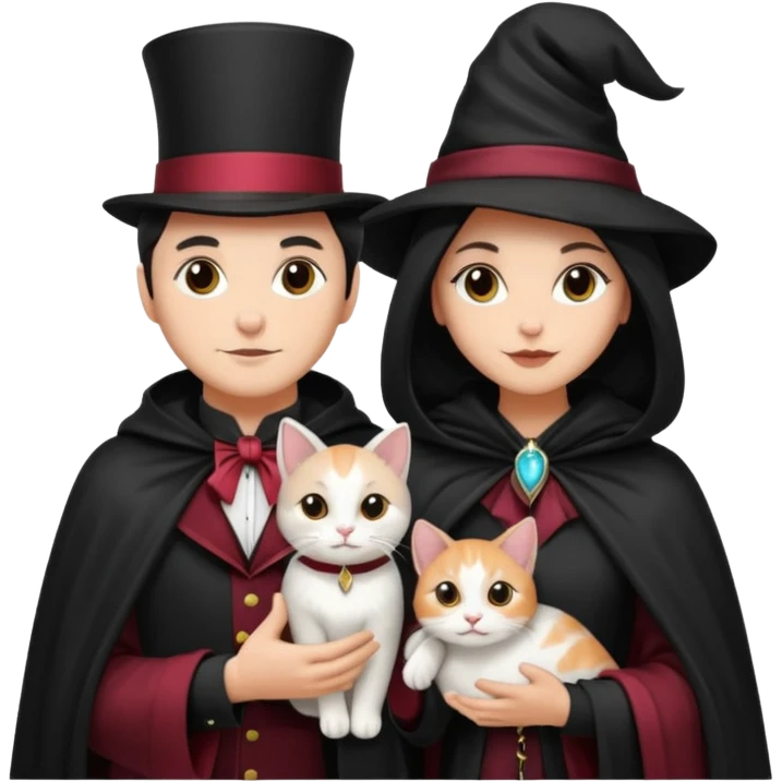 magician couple and their pet cat emoji
