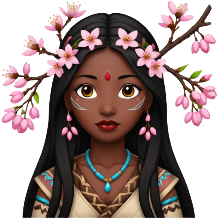 tribal woman with cherry blossom emoji