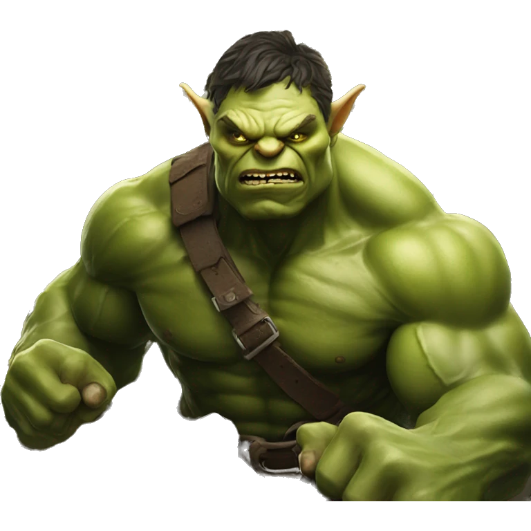 Goblin riding the hulk into an army of elves emoji