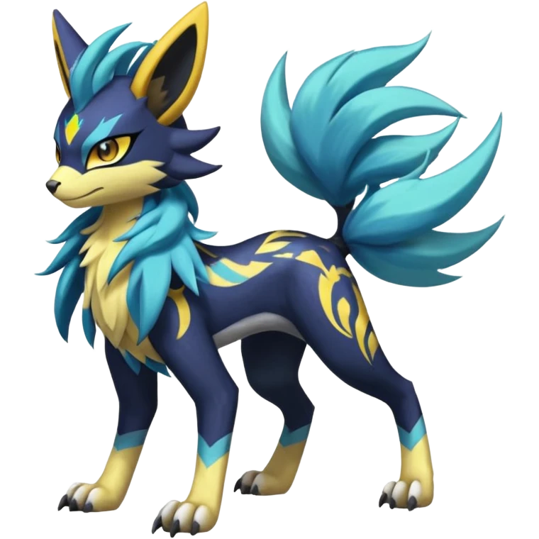 Feral Scaly Striking Slaying Badass Evil Handsome Lightning-patterned Zig-zagged buzzy fuzzy Meloetta-Renamon-Zeraora-Luxray-Cobalion-Suicune-Vernid-fusion-hybrid-creature, full body  emoji