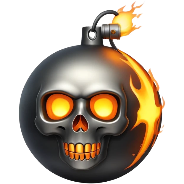 bomb with a skull symbol, fuse burning emoji