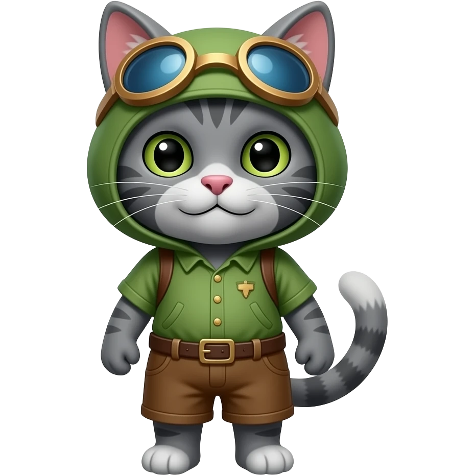 grey cat that is wearing league of legends teemo costume emoji