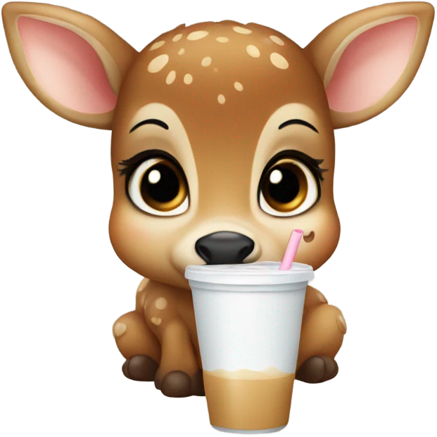 Sleepy Baby deer drinking iced coffee emoji