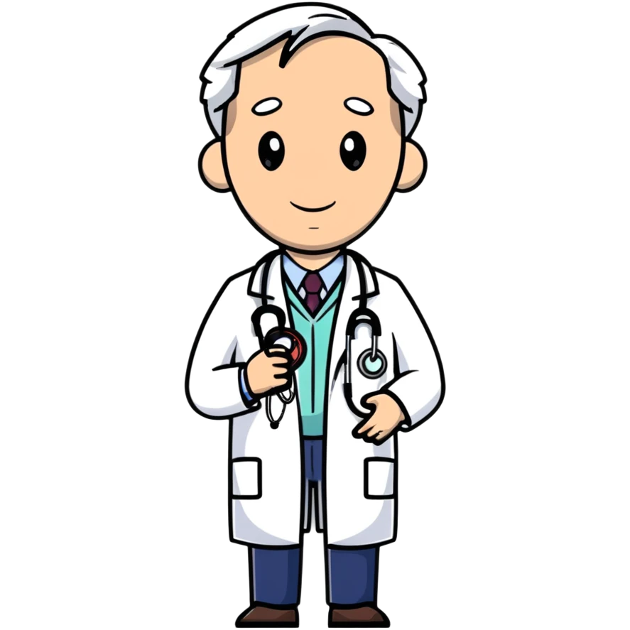 professional mature male doctor around 60 with stethoscope and white coat emoji