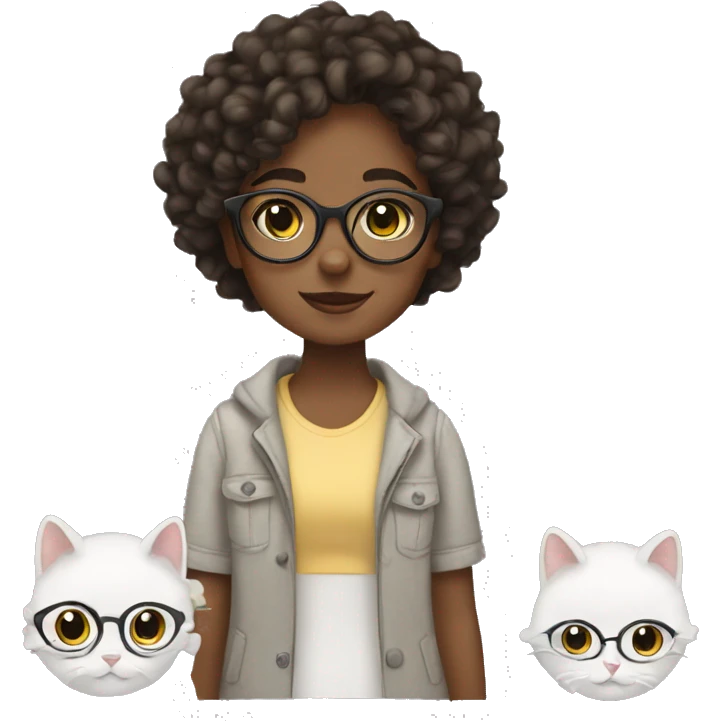 girl with glasses, short curly hair that loves cats emoji
