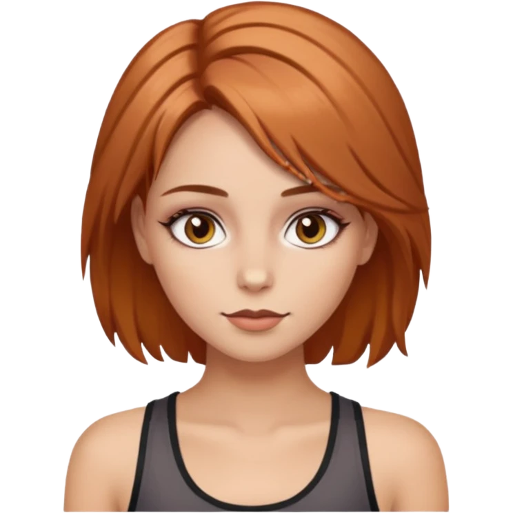 a girl with makeup on and hazelnut colered hair and eyes with a tank top scin color white emoji