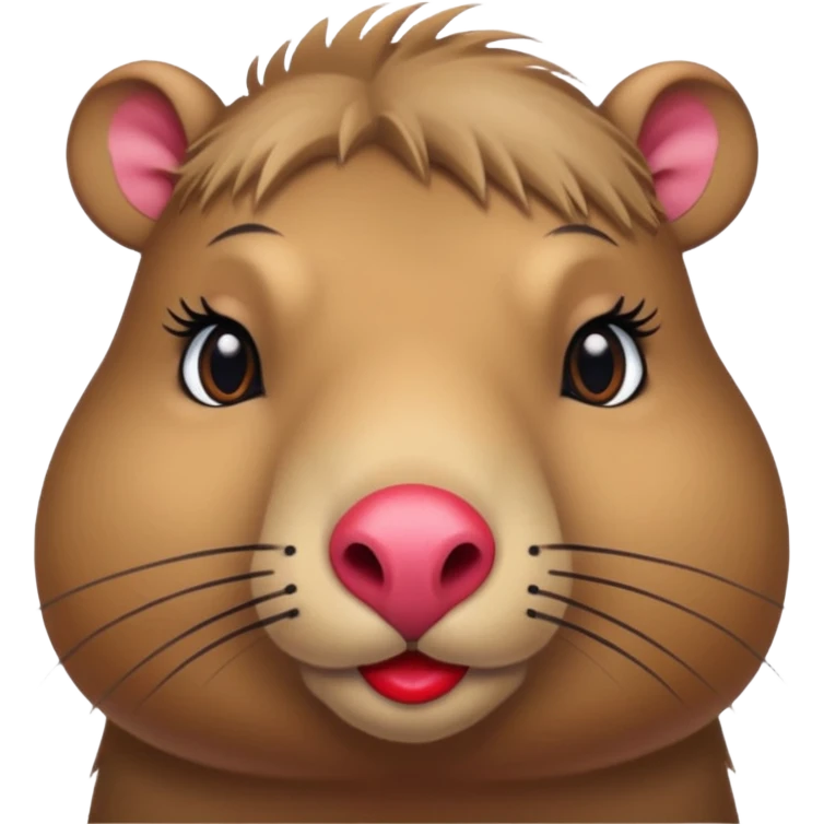 capybara with faka eye lashes and make up on - bright lipstick and eye make up emoji