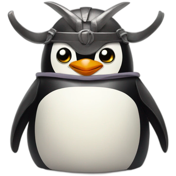 penguin with face wearing samurai helmet with big horns emoji