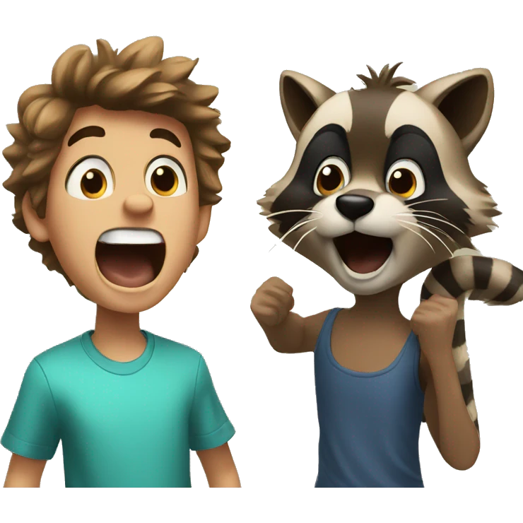 2 boys shouting on a racoon emoji