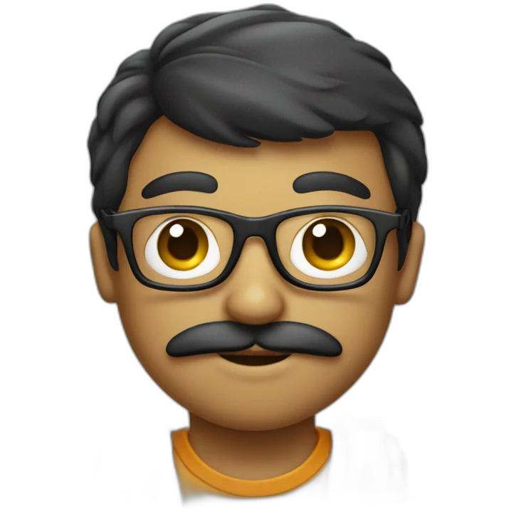A moustache boy with a deep square shape glasses with a laptop emoji