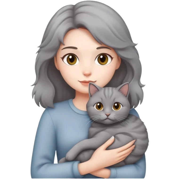 woman holding gray cat emoji
