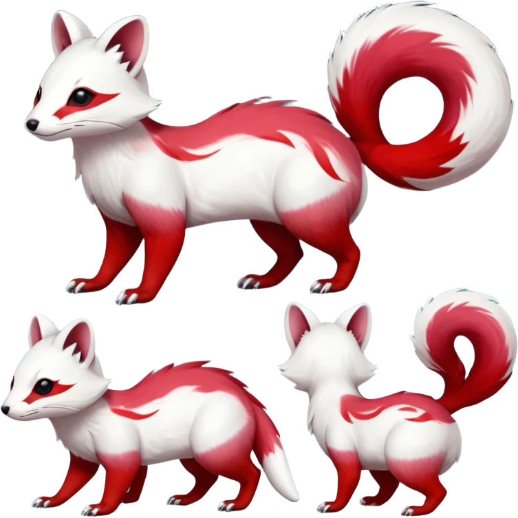 Hyper-realistic smooth Asian oriental painted silky soft White white with red gradients, and slit eyes markings beautiful handsome gorgeous aesthetic colorful vibrant Vernid-Trico-Marsupial-Furret-Zangoose-species-Fakemon-creature by LiLaiRa, 4 legs, 1 tail, random markings, (full body) emoji