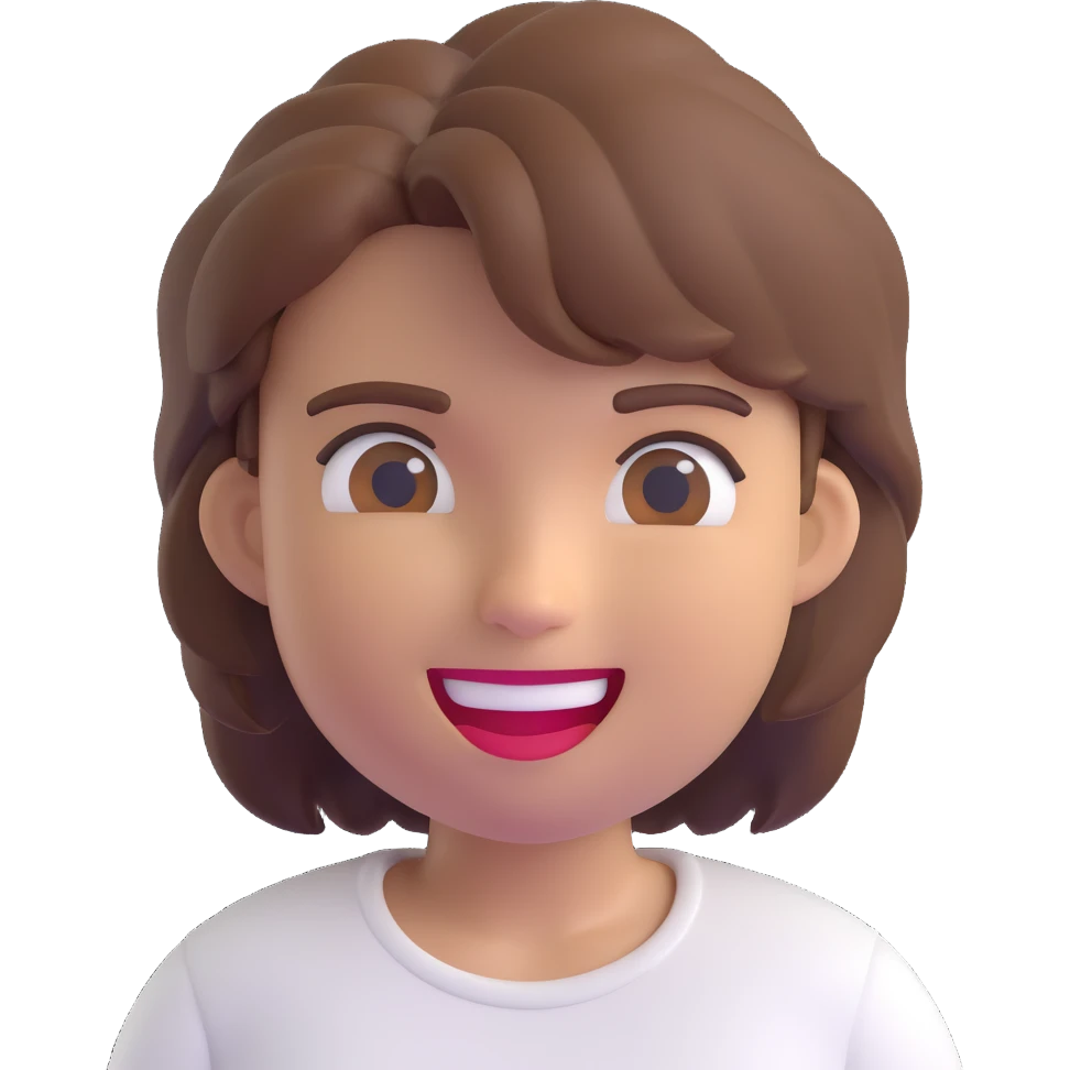 3D emoji style character with short tousled brown hair, winking, wearing a white shirt, light background emoji