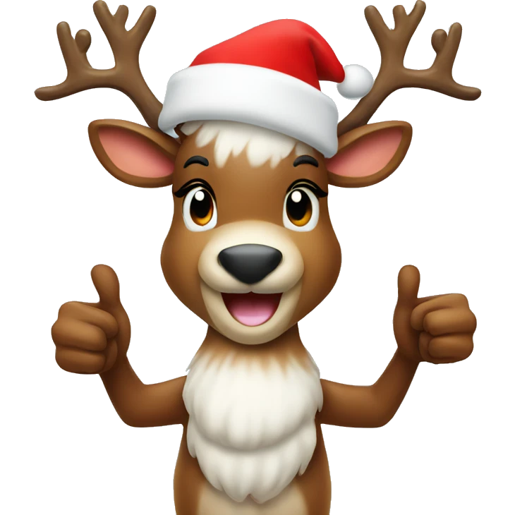 Reindeer with Santa hat doing thumbs up emoji