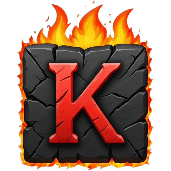 burning coal square with letter K chiseled into it emoji