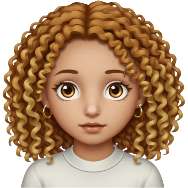 A girl with brown curly hair and blonde edges side parted with hazel central heterochromia eyes and a nose ring emoji