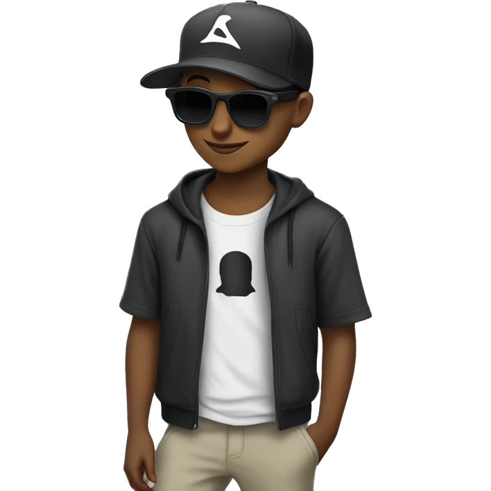 um jovem com blusa preta e usando boné cinza da oakley  emoji