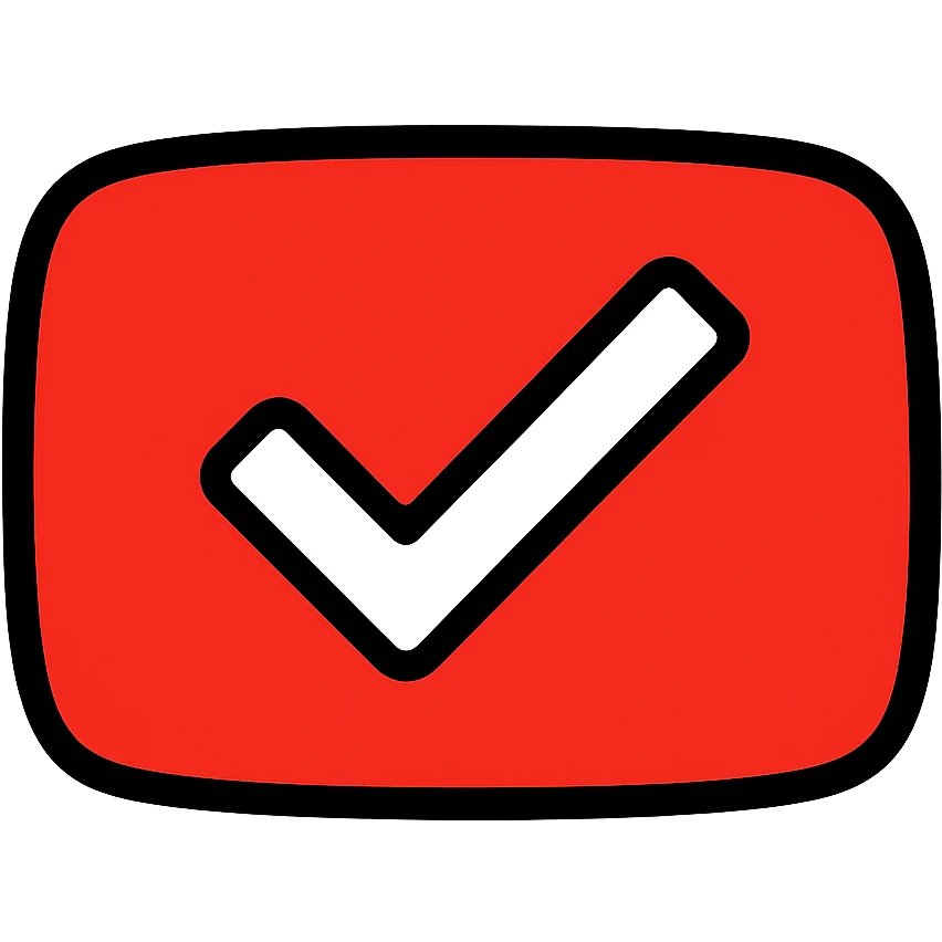 YouTube-inspired check mark with red and white color scheme, modern and clean digital badge style emoji