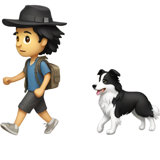 A Chinese man walking border collie emoji