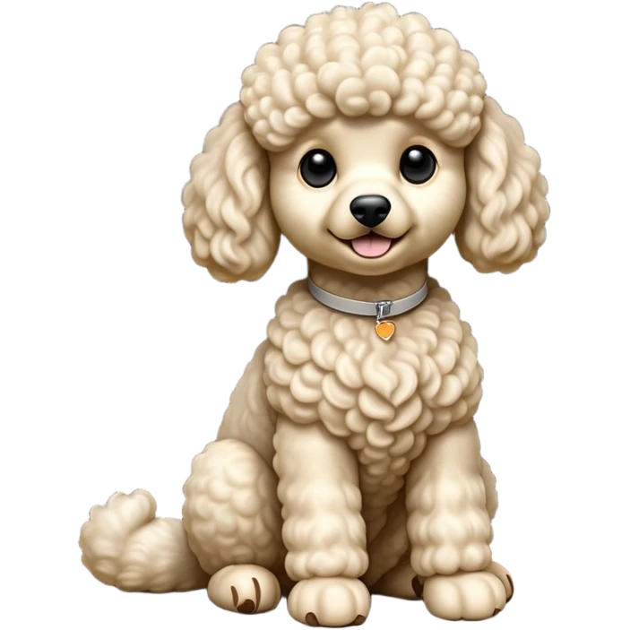 cinematic-[poodle]-realistic-full-body-sitting-emoji,-tail-resting-loosely-beside-its-paws,-head-tilted-dramatically, -curly-[cream white]-fur,-simplified-yet-realistic-focused-features,-highly-detailed,-glowing-with-an-almost-sarcastic-glow emoji