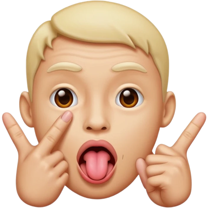 Emoji with tongue out and and two fingers in between tongue  emoji