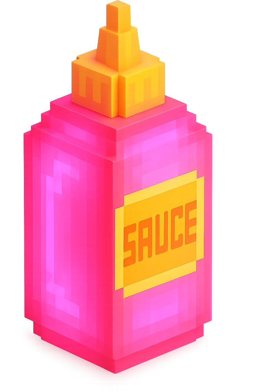сделай соус из фастфуда розовый светящийся с надписью sauce, no background  emoji