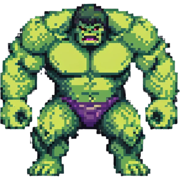 Abomination fighting Hulk, 8-bit style battle between monsters emoji