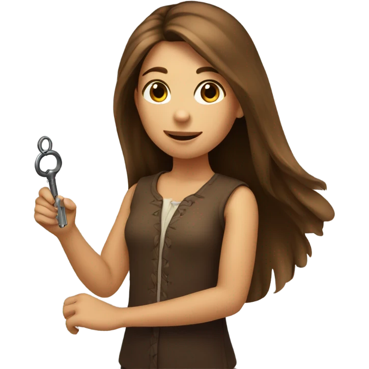 Girl with brown long hair with key in hand emoji
