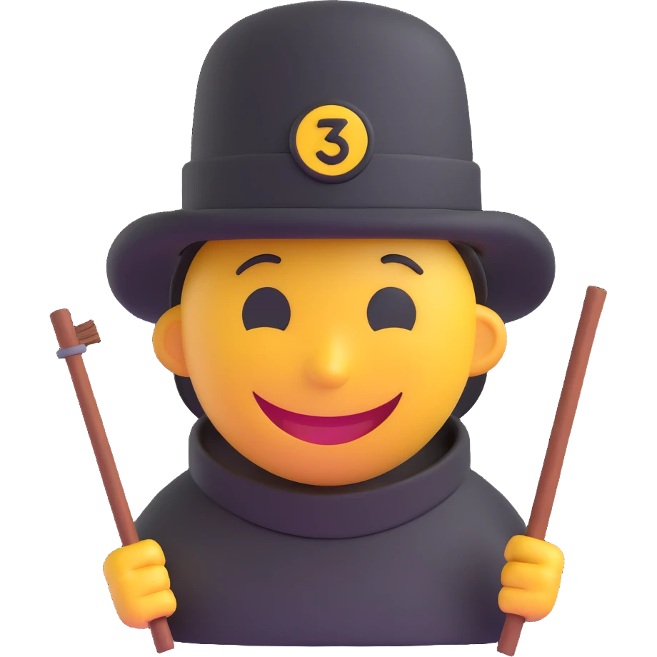 3D smiley emoji, round shape, chimney sweep hat, lucky face emoji