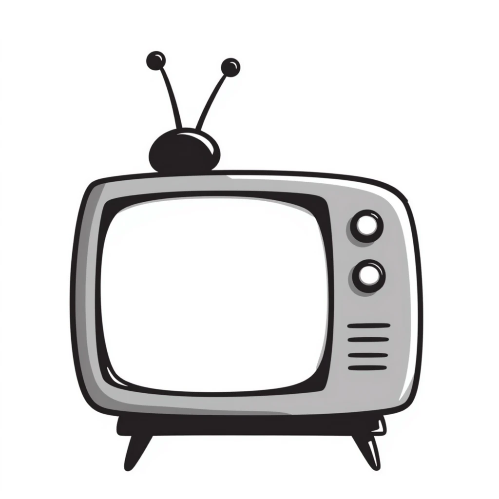 Hand-drawn sketch of an antique television set with rabbit ear antennas emoji