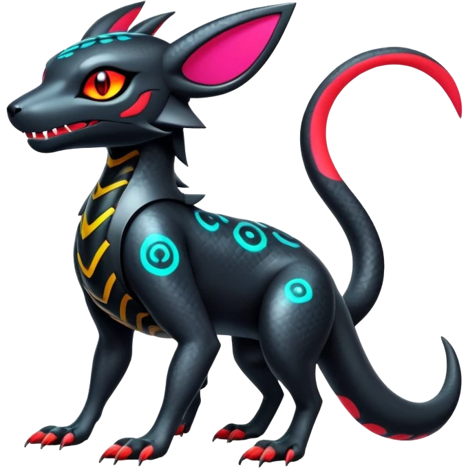 Modern Futuristic Scaly Cyber-Salandit-Umbreon-Litten-Hybrid (Full body) emoji