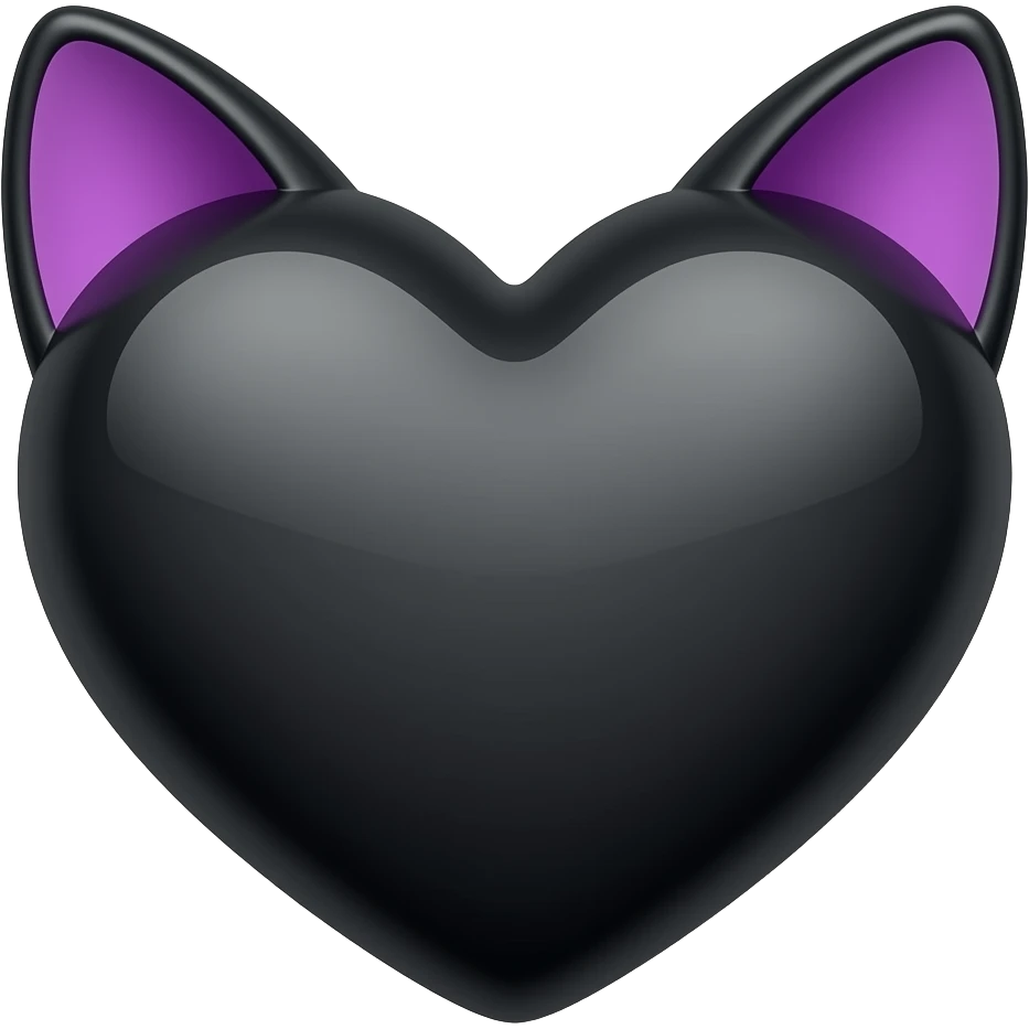 purple black cat ears, black fur heart, no cat, just a heart with cat ears emoji