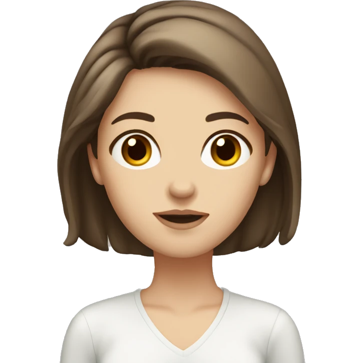 white girl medium length brown hair brown eyes thinking emoji