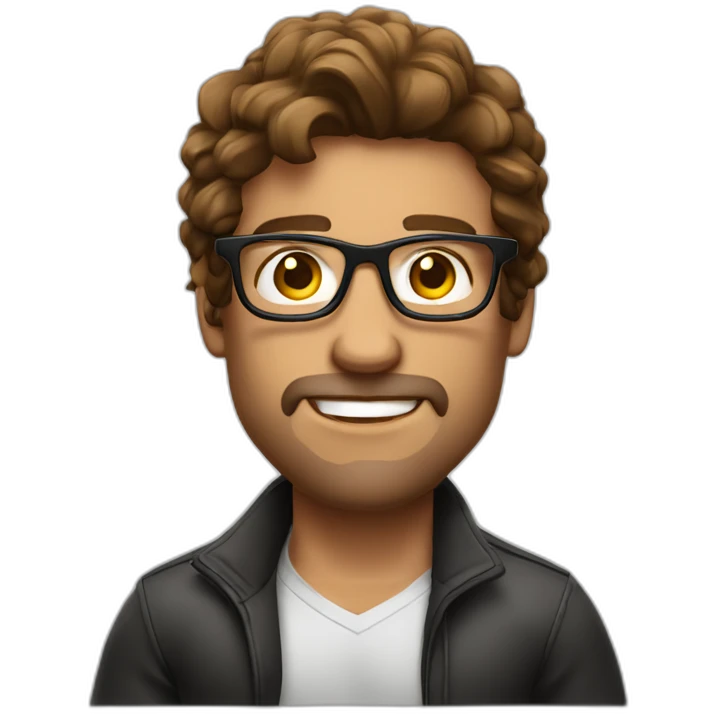 guy fashion bodybuilder glasses, developper brown hair with macbook emoji