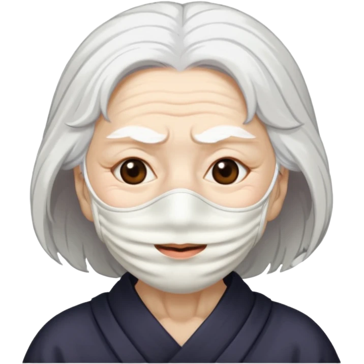 japanese culture white mask old woman with white hair and wrinkles emoji