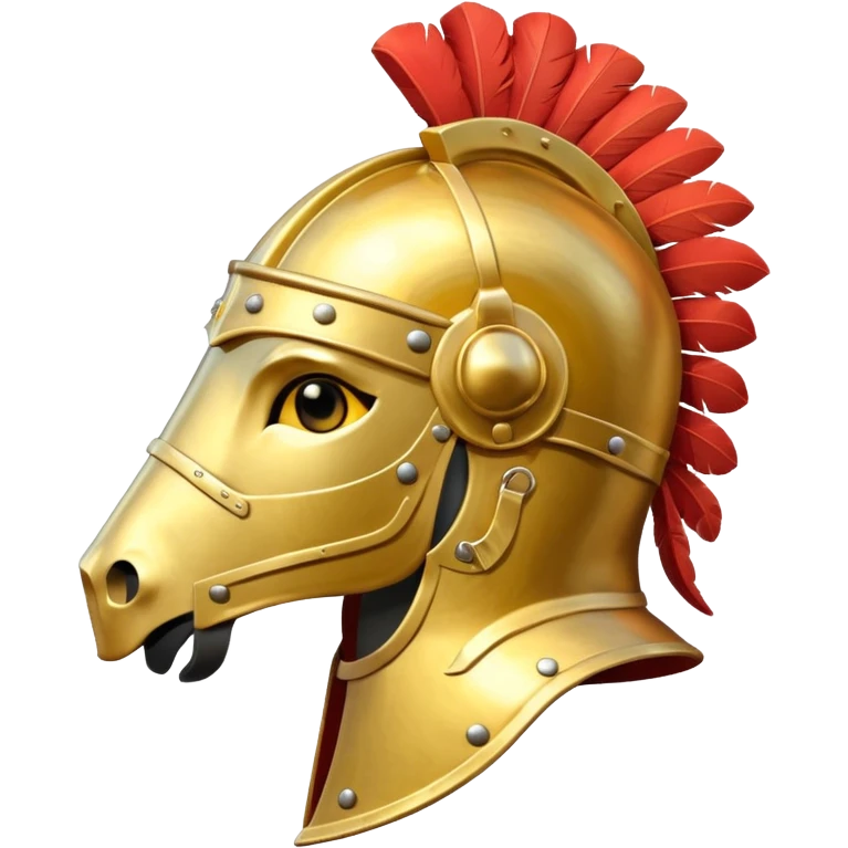 An emoji of a powerful Roman warhorse in full armor, with a feathered helmet. emoji