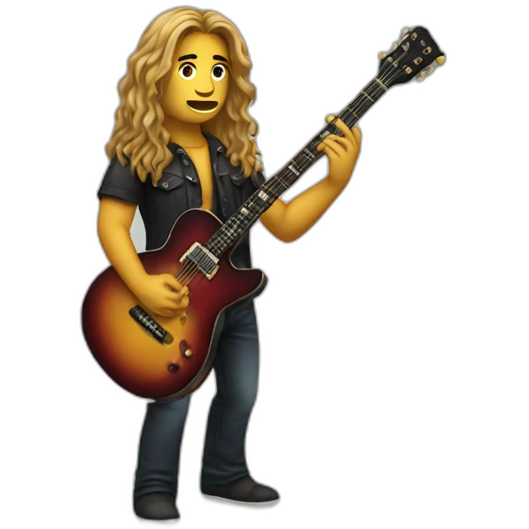 long haired male playing guitar torso + head emote emoji