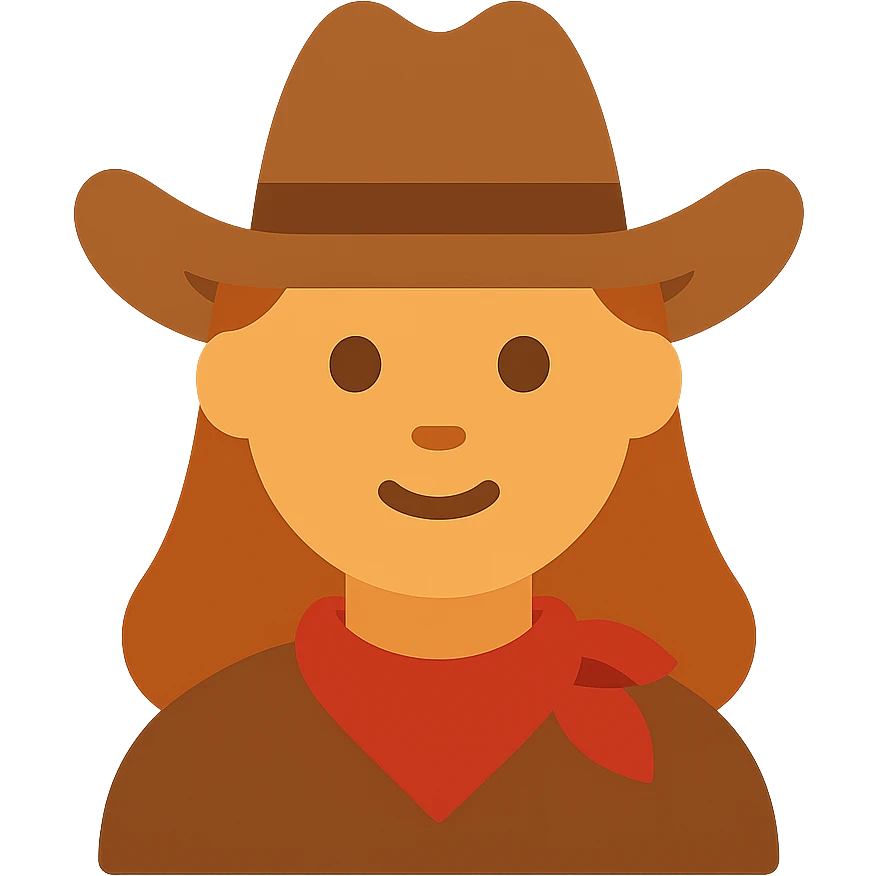 cowgirl, flat icon style, geometric shapes, minimal color emoji