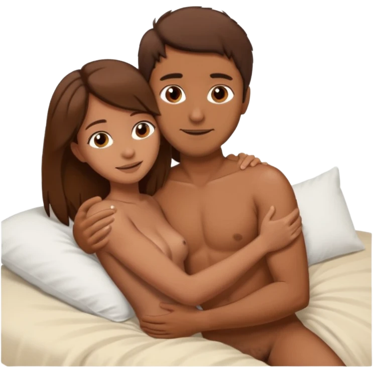Brown Man with brown hair woman fully naked hugging sex in bed emoji