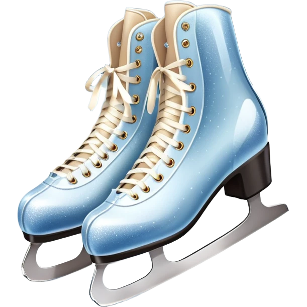 An icon showing elegant figure skates and a sparkling dress in close-up on an ice rink. The background features a graceful arena with soft lights reflecting on the smooth ice. Transparent background highlights the beauty, style, and artistry of figure skating. emoji